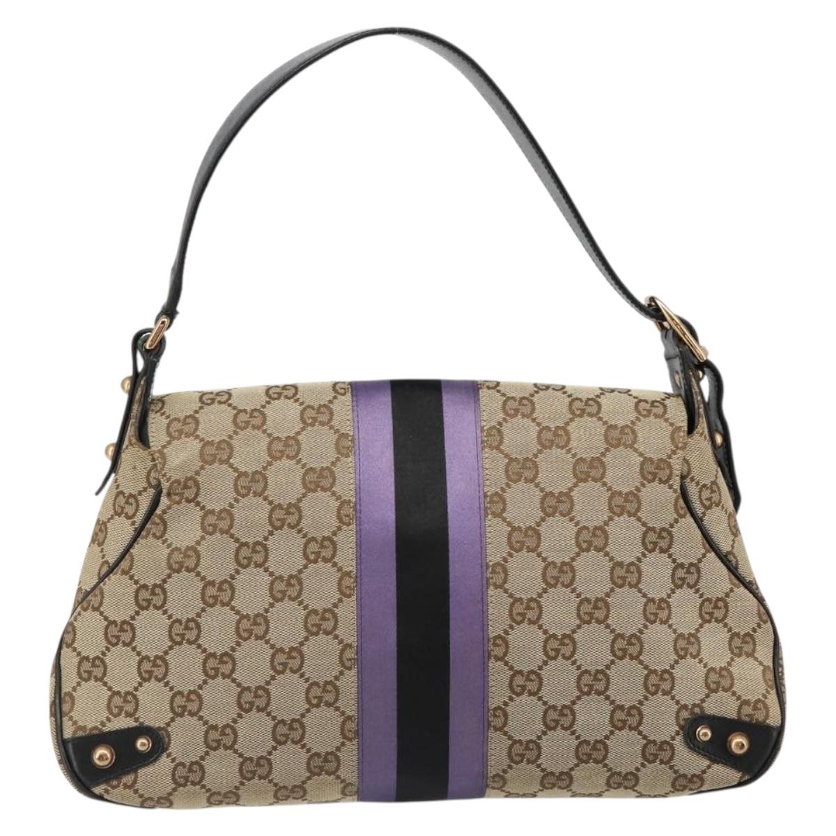 GUCCI GG Canvas Horsebit Sherry Line Bag Beige Gold 129500 Auth yk20593SAV