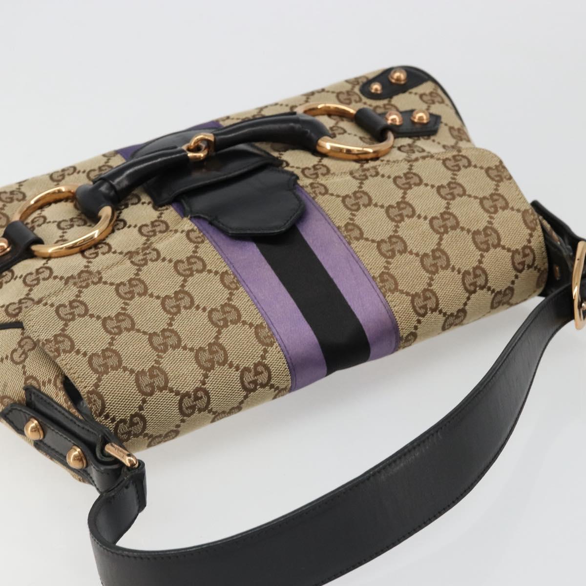 GUCCI GG Canvas Horsebit Sherry Line Bag Beige Gold 129500 Auth yk20593SAV