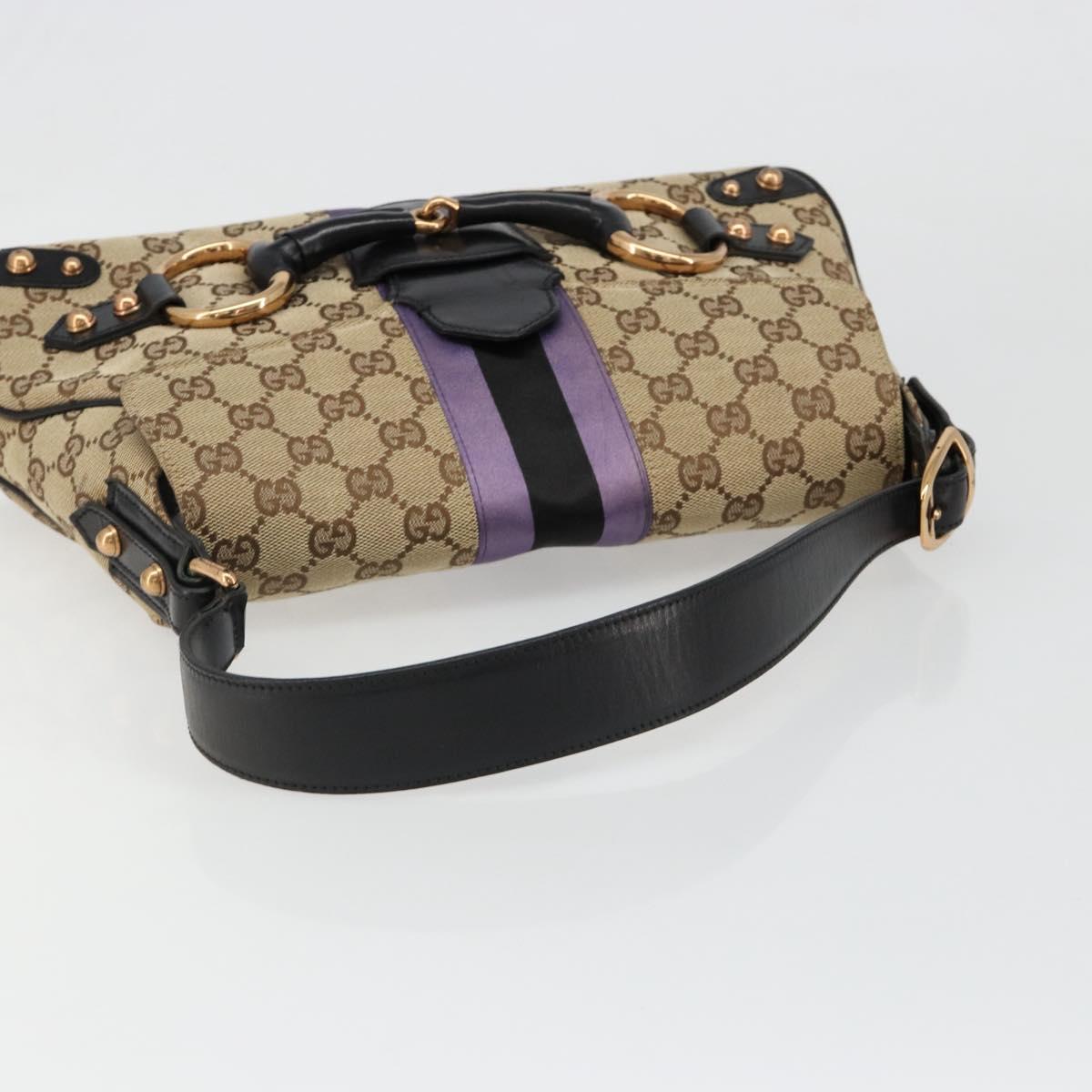 GUCCI GG Canvas Horsebit Sherry Line Bag Beige Gold 129500 Auth yk20593SAV