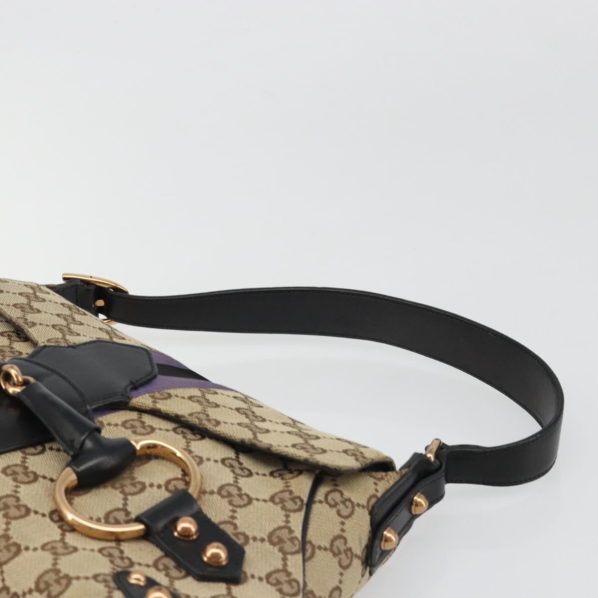 GUCCI GG Canvas Horsebit Sherry Line Bag Beige Gold 129500 Auth yk20593SAV