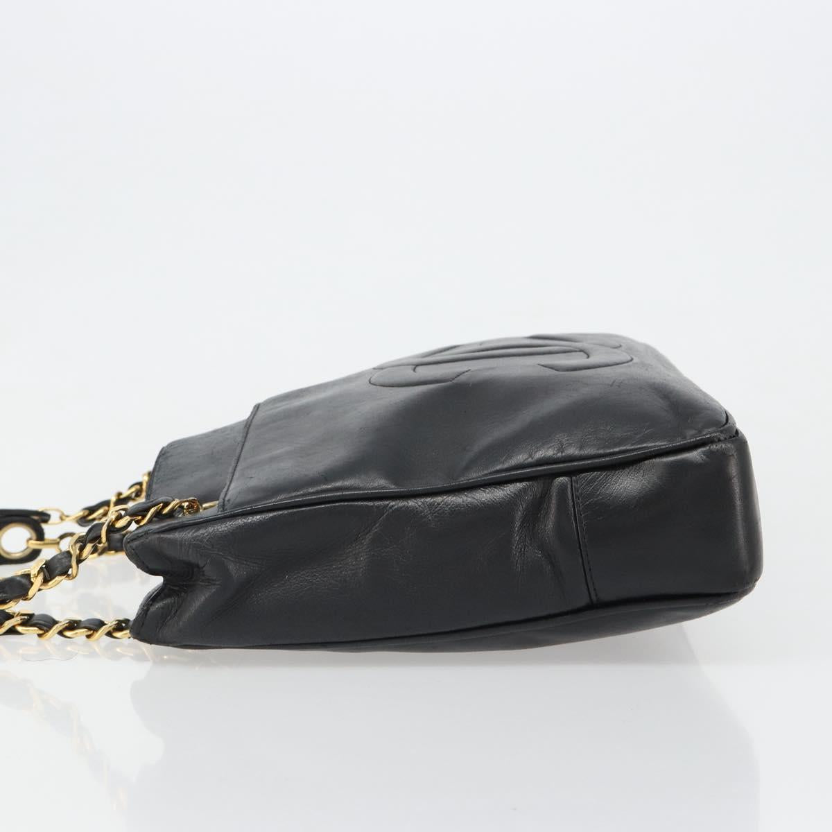 CHANEL COCO Mark Chain Tote Bag Leather Black Gold CC Auth yk20595