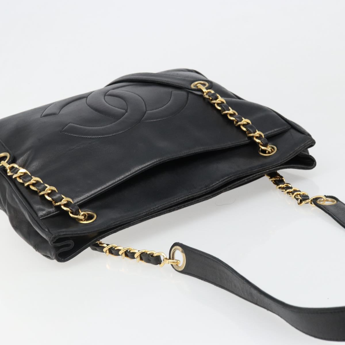 CHANEL COCO Mark Chain Tote Bag Leather Black Gold CC Auth yk20595