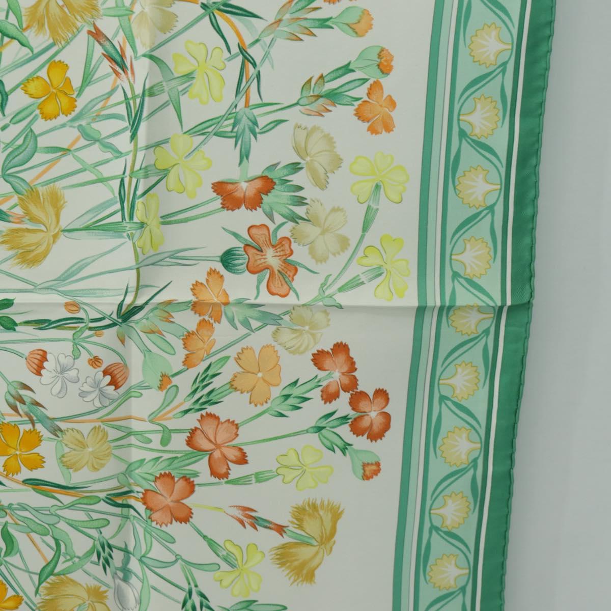 HERMES Carre 90 Scarf ""OEillets sauvages et autres"" Silk Green Auth yk20596M