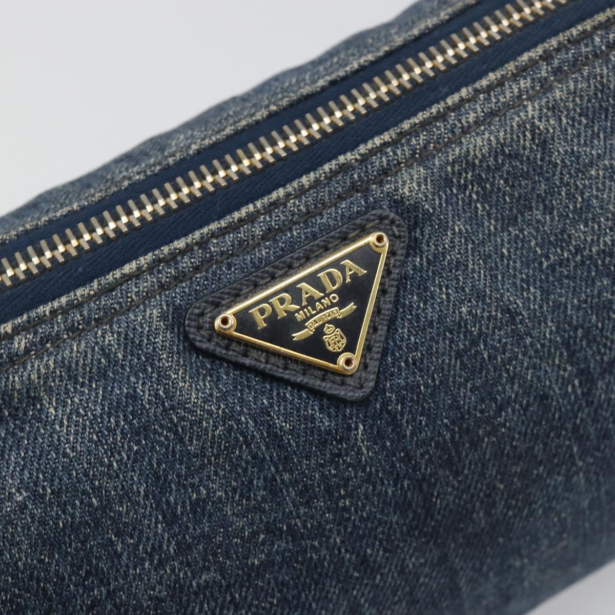 PRADA Pouch Denim Blue Gold Auth yk20598A