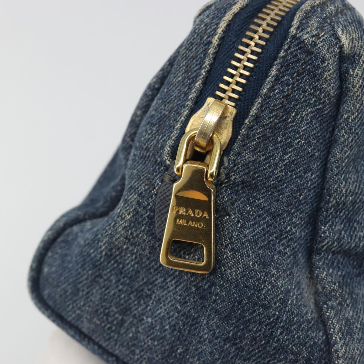 PRADA Pouch Denim Blue Gold Auth yk20598A