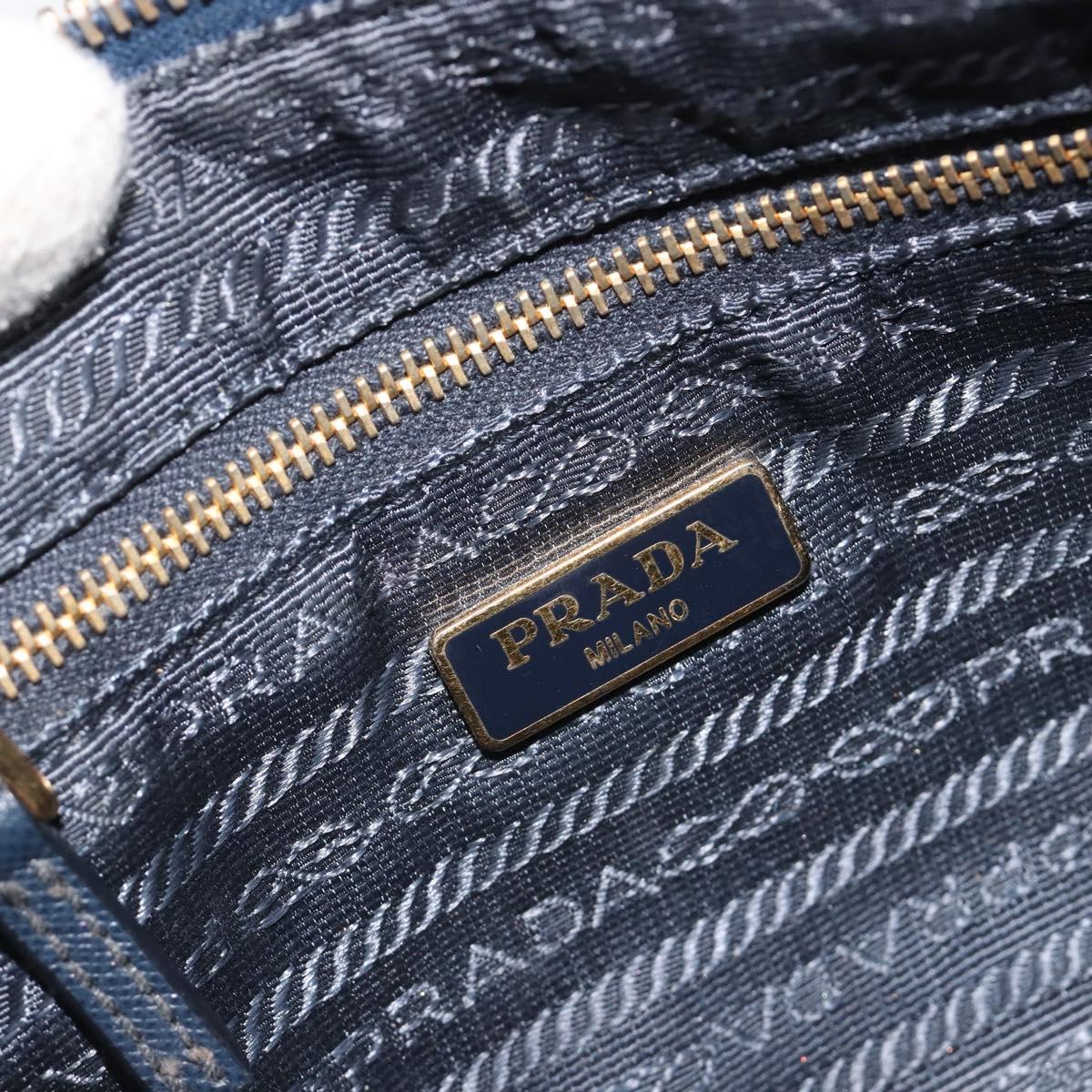 PRADA Pouch Denim Blue Gold Auth yk20598A