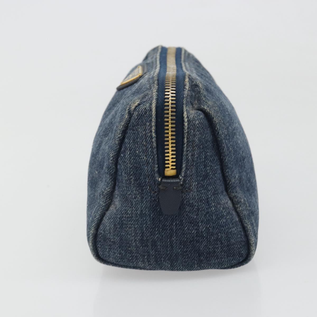 PRADA Pouch Denim Blue Gold Auth yk20598A