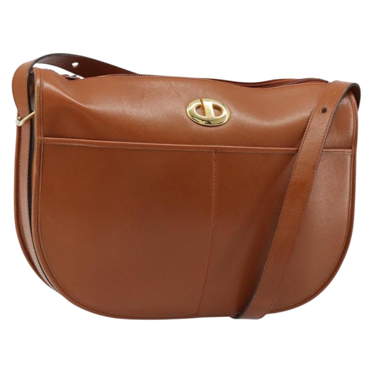 Christian Dior Shoulder Bag Leather Brown Gold Auth yk20599
