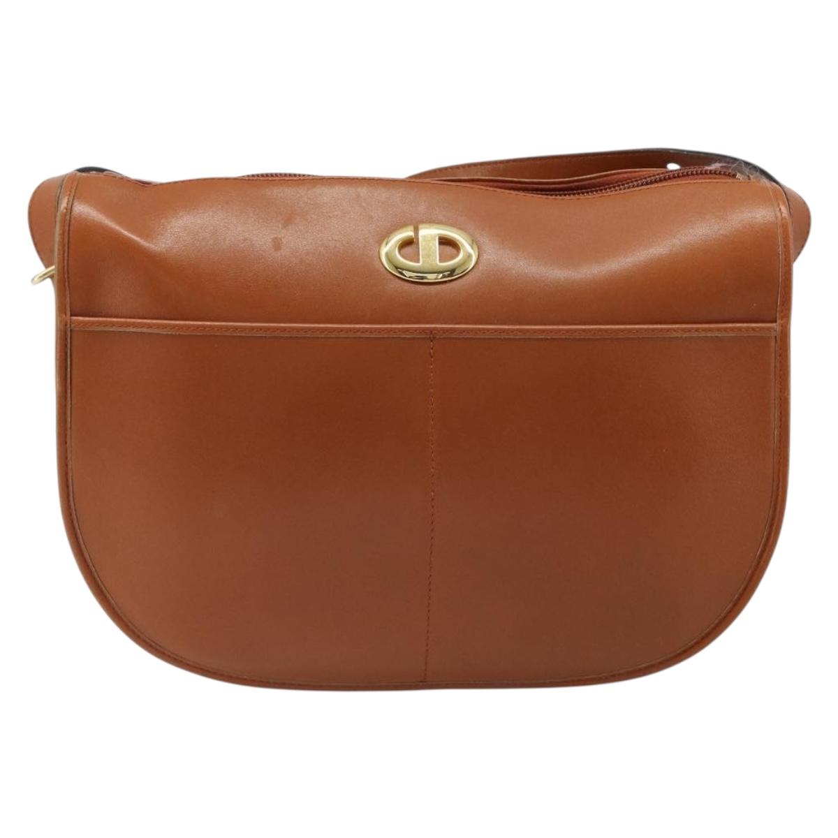 Christian Dior Shoulder Bag Leather Brown Gold Auth yk20599
