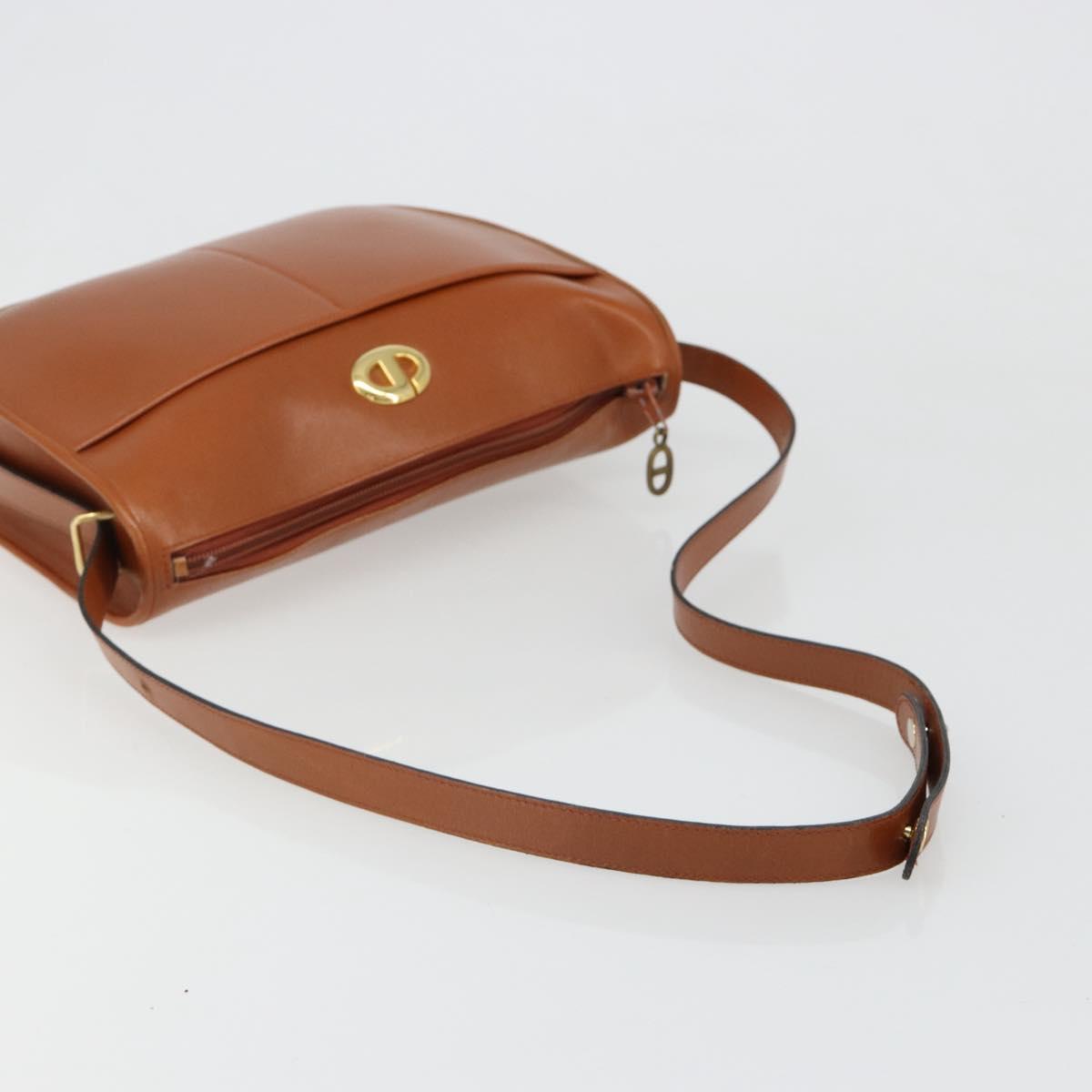 Christian Dior Shoulder Bag Leather Brown Gold Auth yk20599