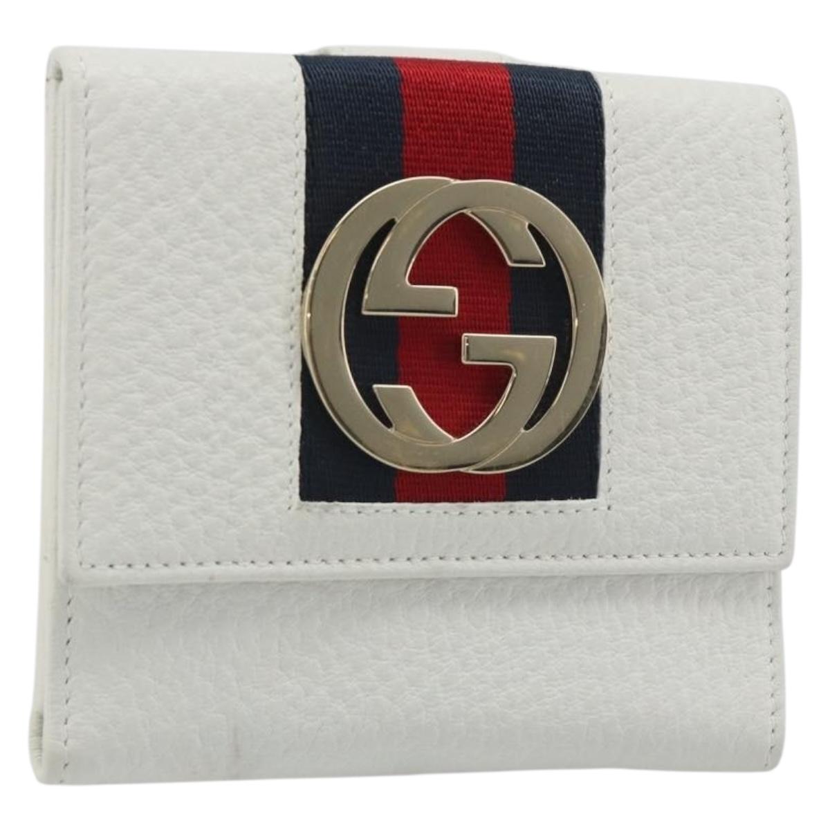 GUCCI Interlocking Sherry Line Wallet Leather White Gold 131020 Auth yk20600A