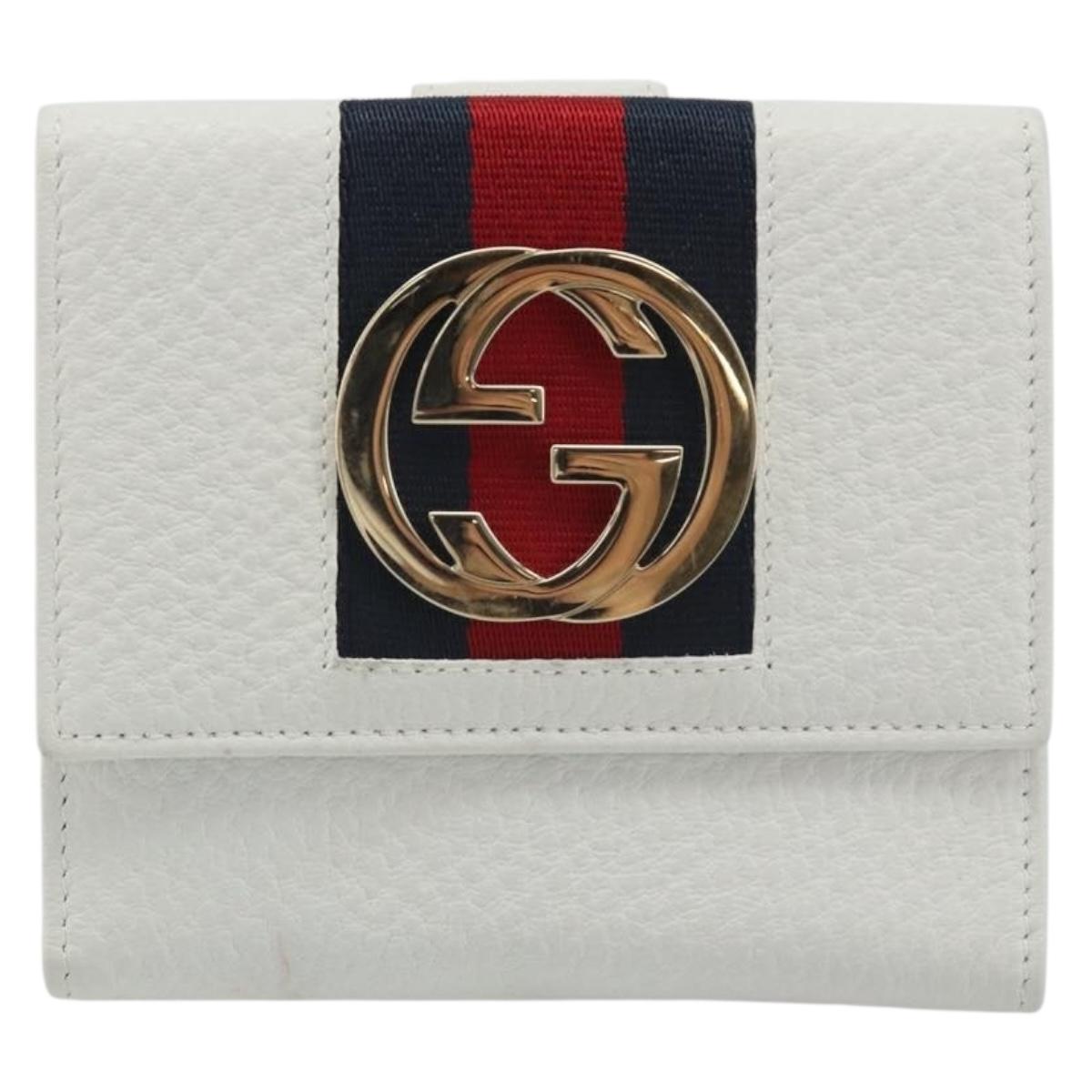 GUCCI Interlocking Sherry Line Wallet Leather White Gold 131020 Auth yk20600A