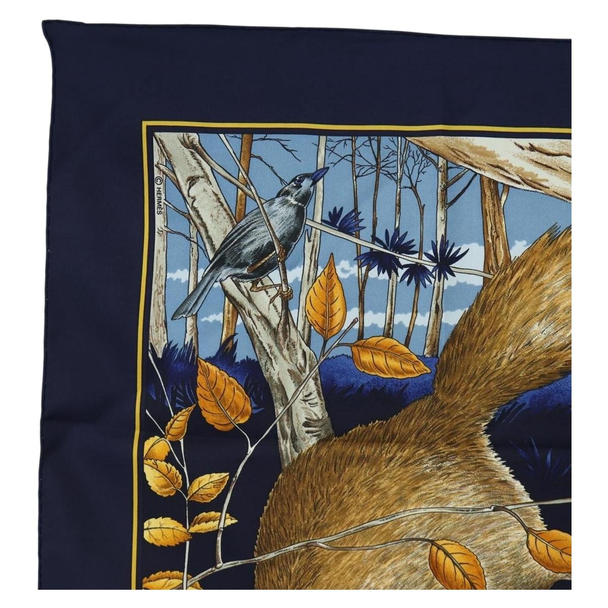 HERMES Carre 90 Scarf ""CHASSE au BOIS"" Silk Navy Auth yk20604M