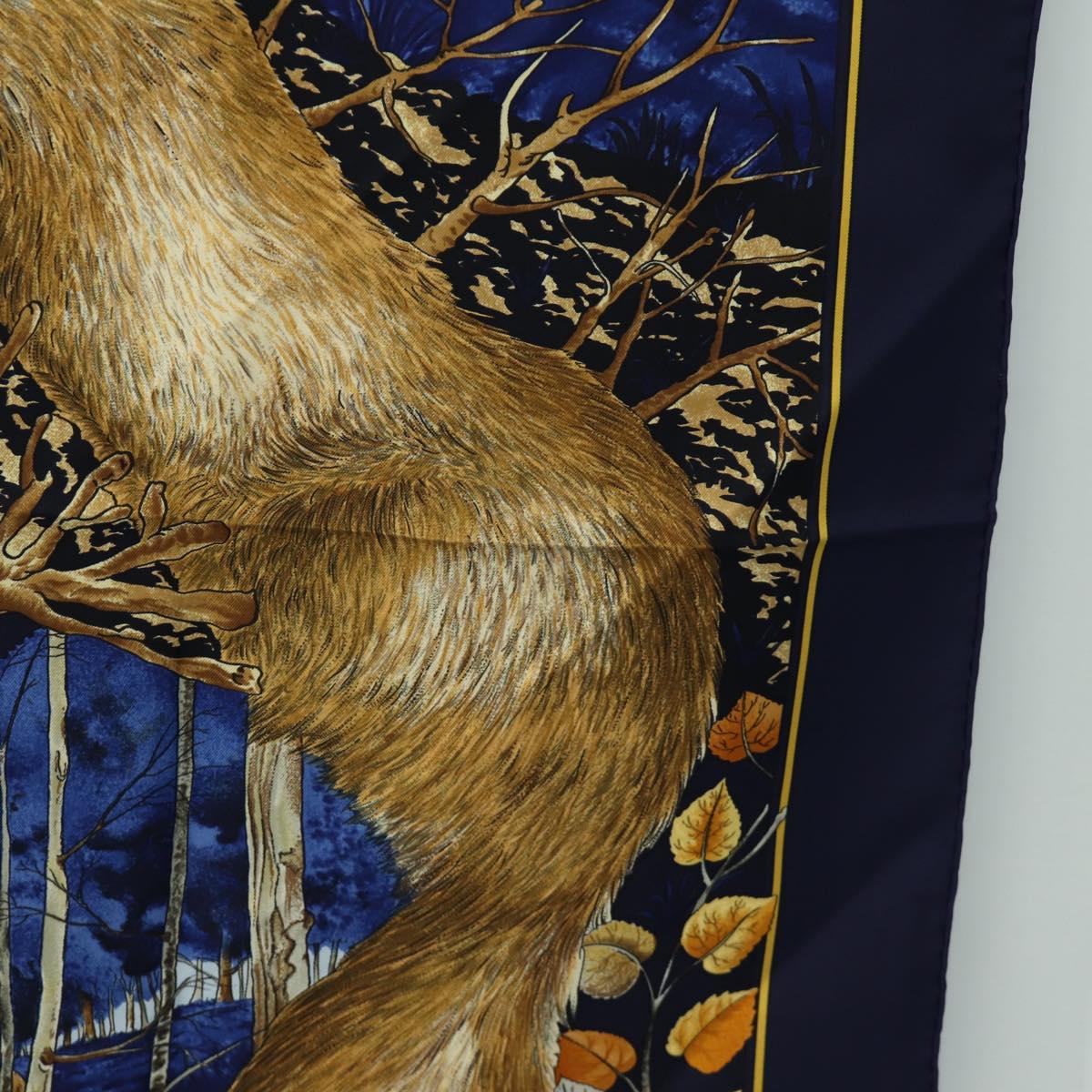 HERMES Carre 90 Scarf ""CHASSE au BOIS"" Silk Navy Auth yk20604M