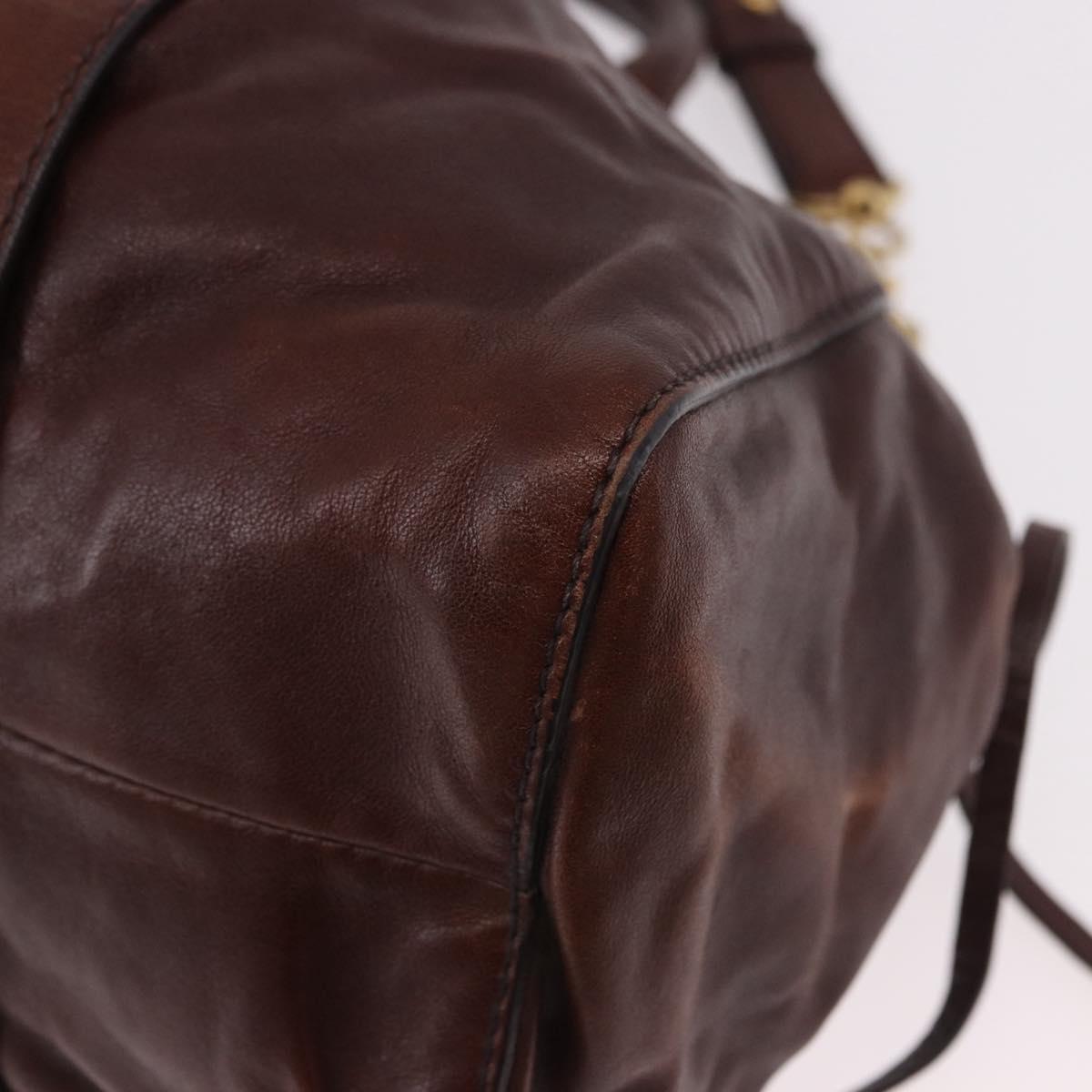 Miu Miu Hand Bag Leather 2way Brown Gold Auth yk20606SAM