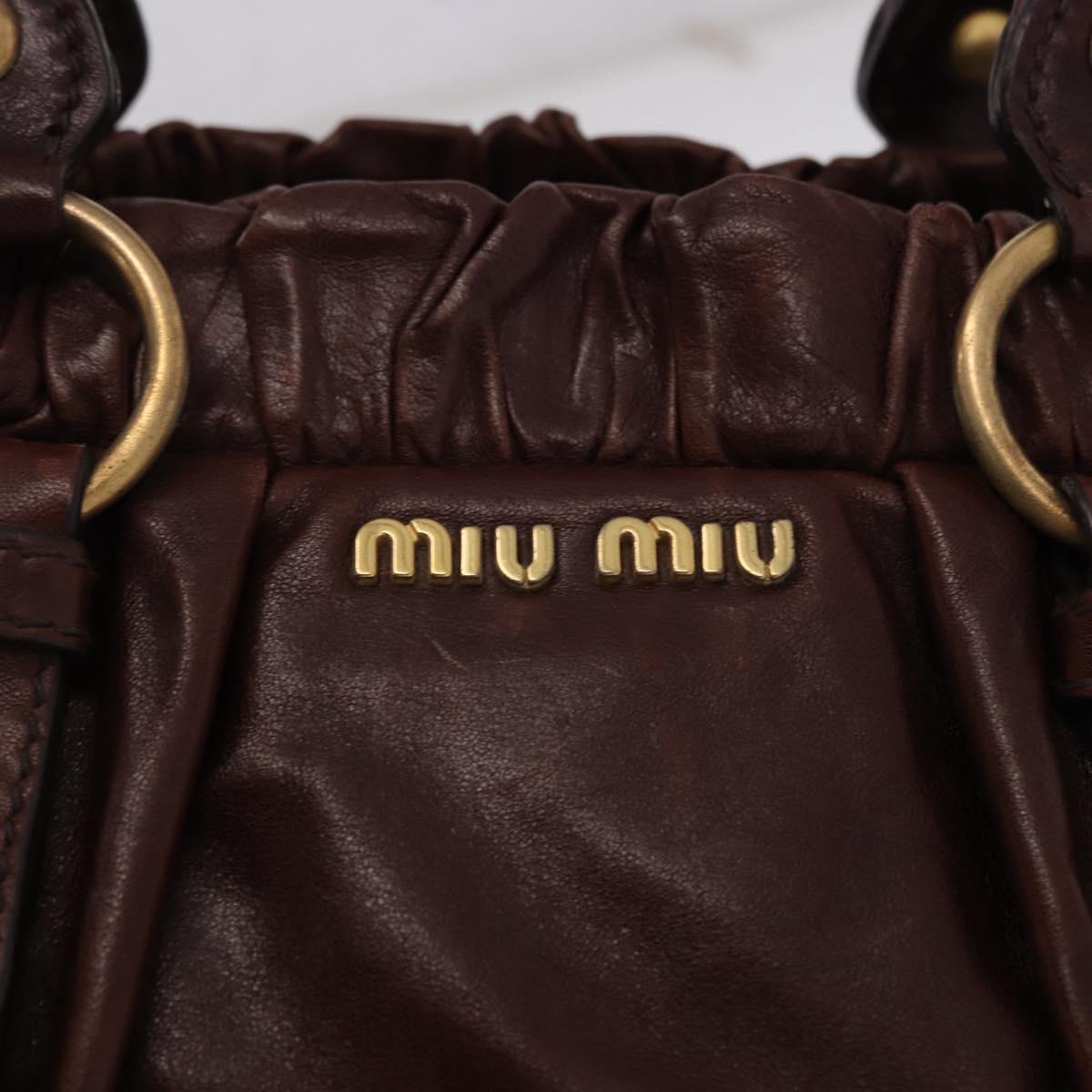 Miu Miu Hand Bag Leather 2way Brown Gold Auth yk20606SAM