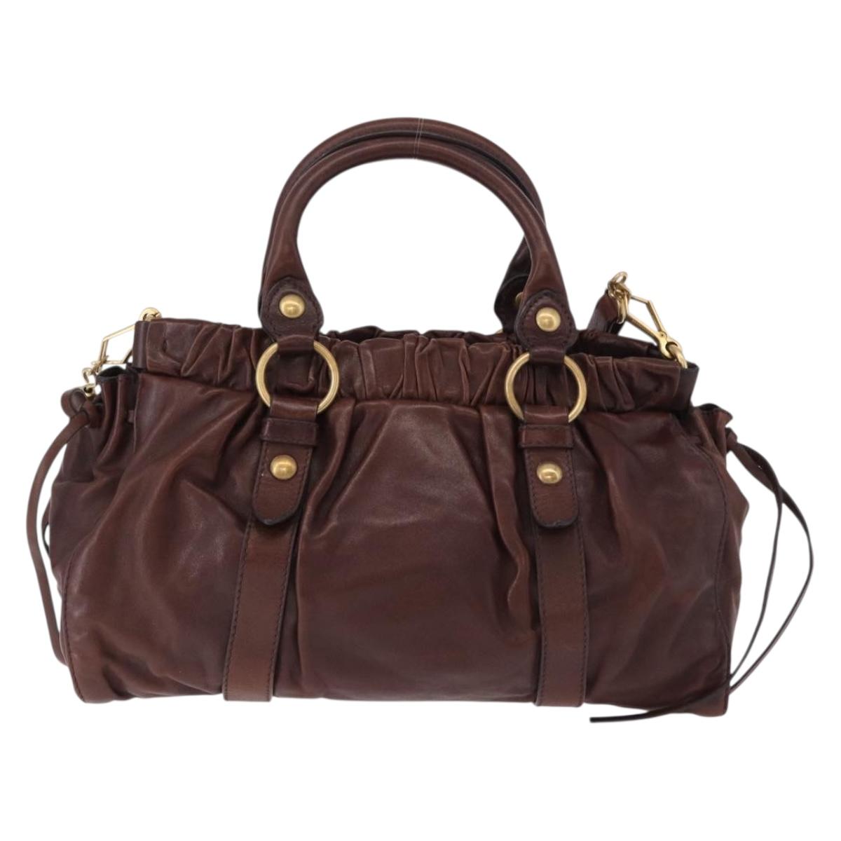 Miu Miu Hand Bag Leather 2way Brown Gold Auth yk20606SAM