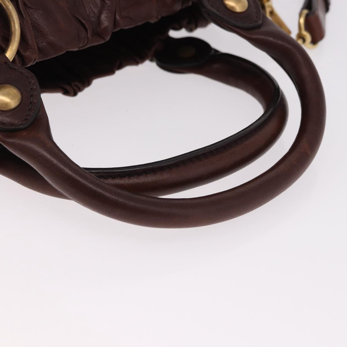 Miu Miu Hand Bag Leather 2way Brown Gold Auth yk20606SAM