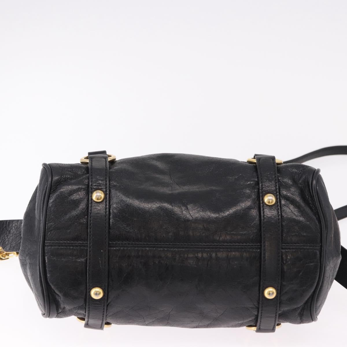 Miu Miu Hand Bag Leather 2way Black Gold Auth yk20607SAM