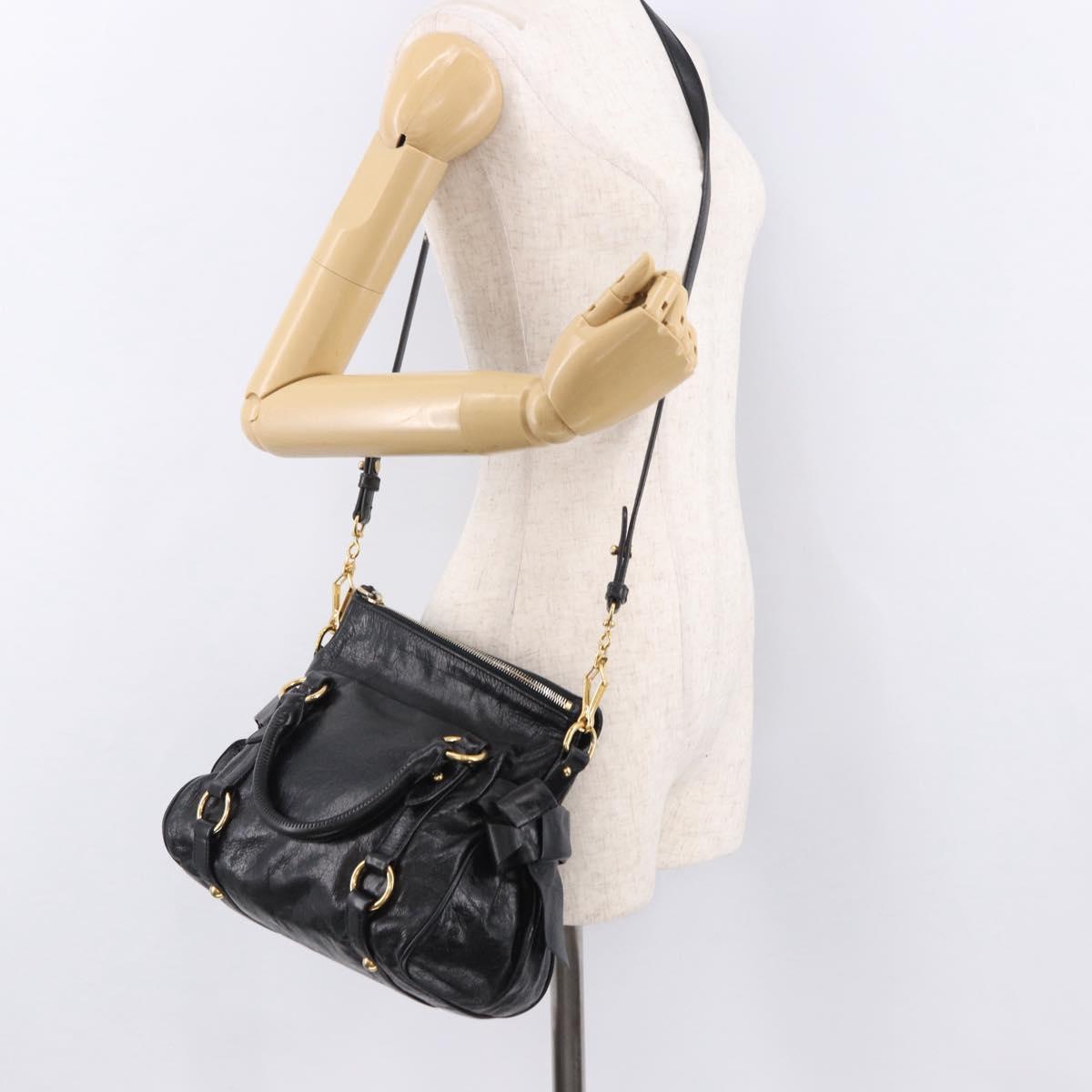 Miu Miu Hand Bag Leather 2way Black Gold Auth yk20607SAM