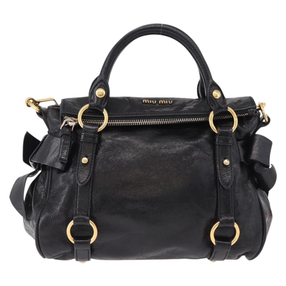 Miu Miu Hand Bag Leather 2way Black Gold Auth yk20607SAM