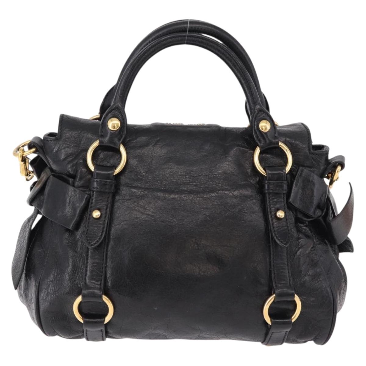 Miu Miu Hand Bag Leather 2way Black Gold Auth yk20607SAM