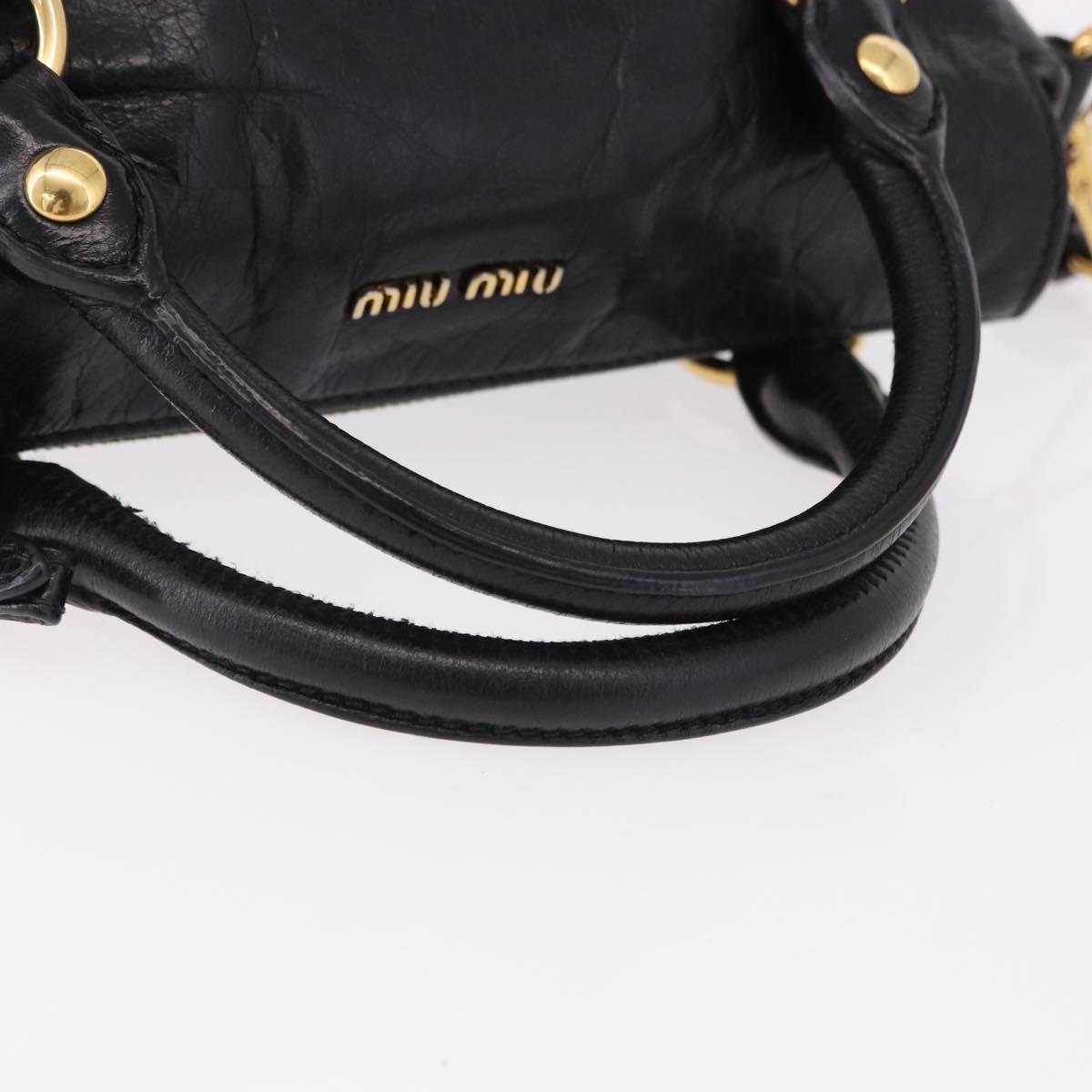 Miu Miu Hand Bag Leather 2way Black Gold Auth yk20607SAM