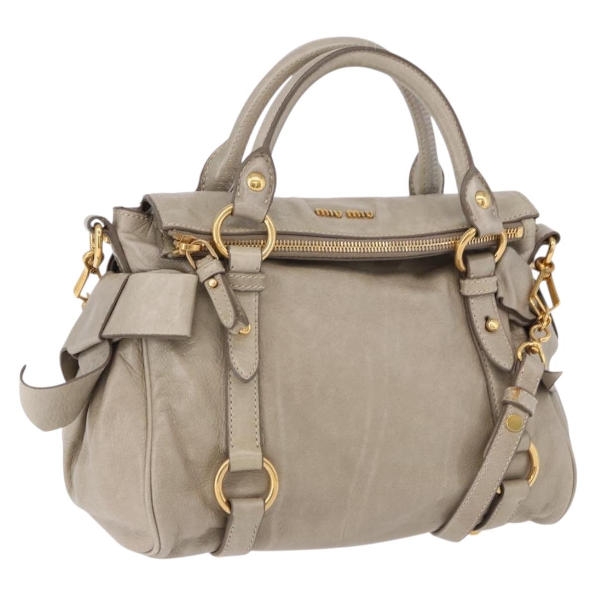 Miu Miu Hand Bag Leather 2way Gray Gold Auth yk20608SAM