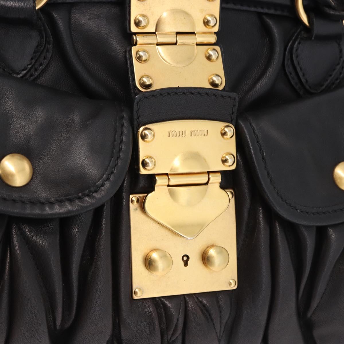 Miu Miu Matelasse Hand Bag Leather Black Gold Auth yk20609SAM