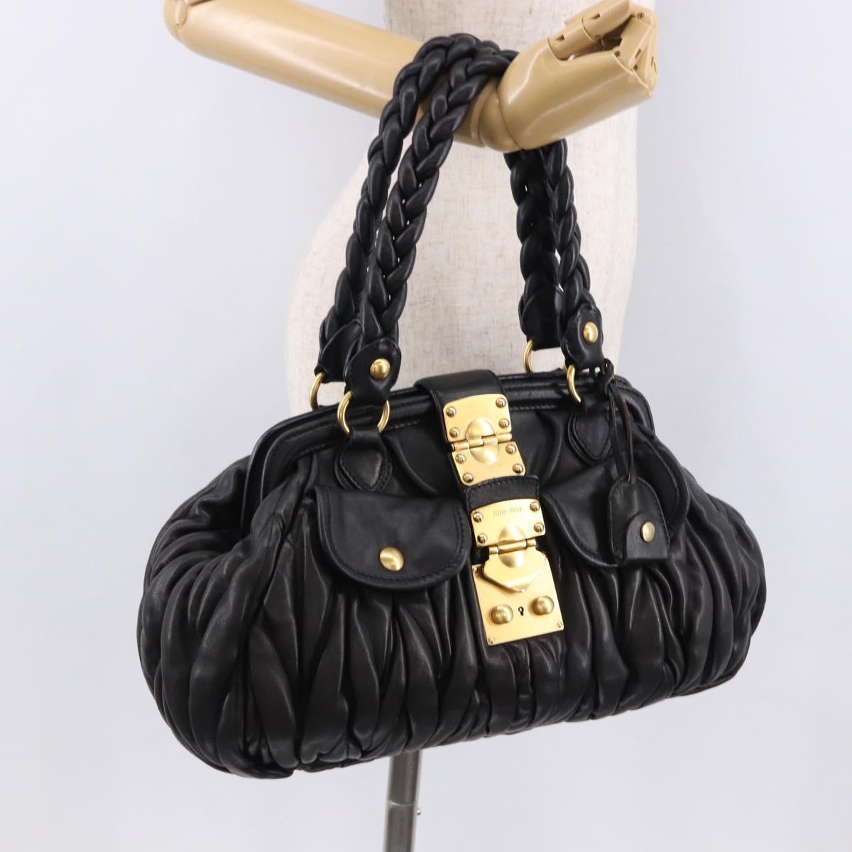 Miu Miu Matelasse Hand Bag Leather Black Gold Auth yk20609SAM