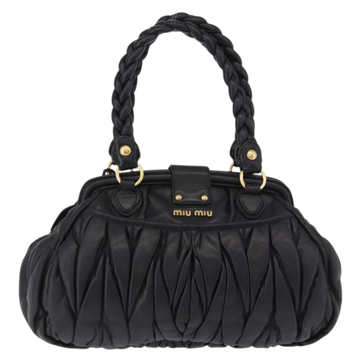 Miu Miu Matelasse Hand Bag Leather Black Gold Auth yk20609SAM