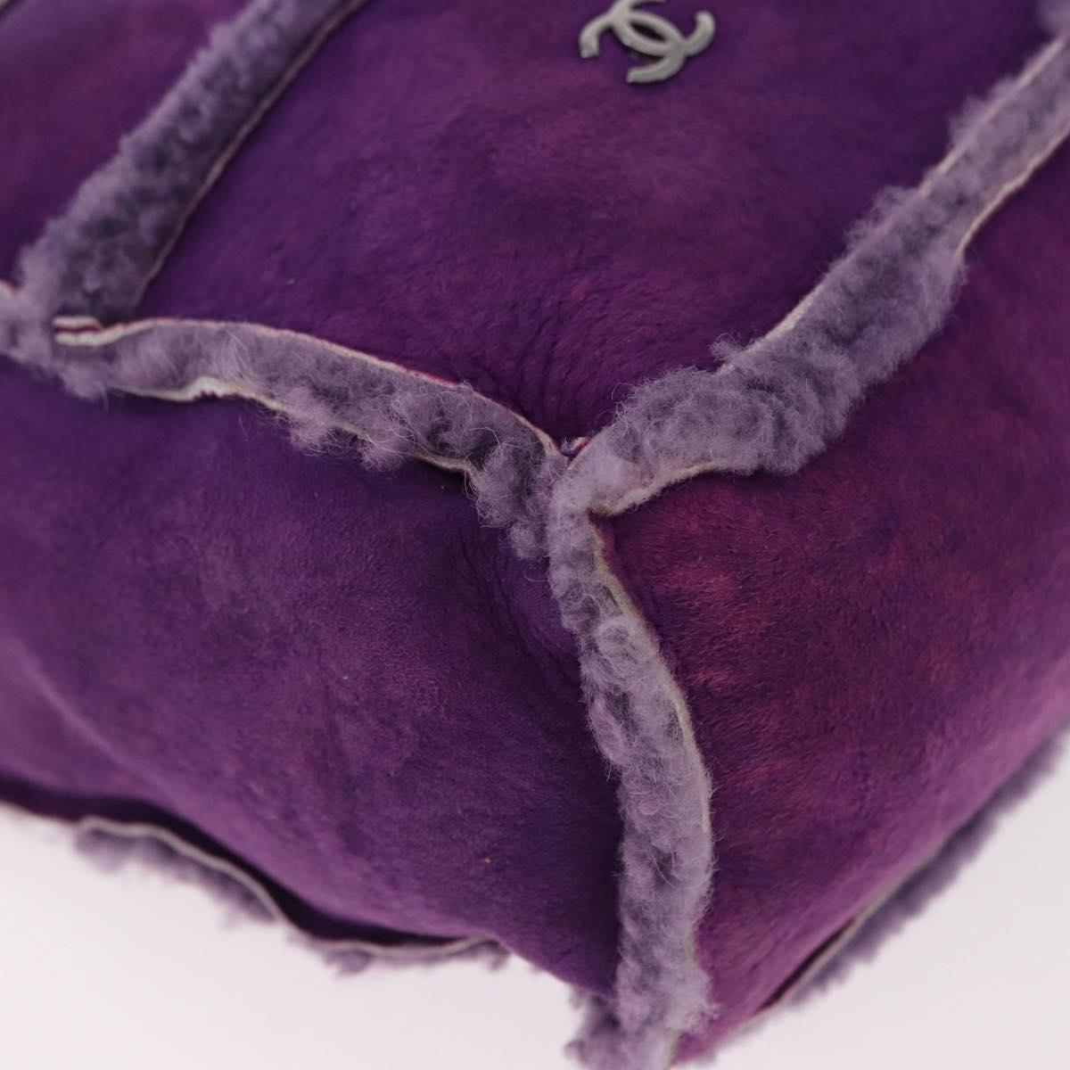 CHANEL Choco Bar Shoulder Bag Mouton Purple Silver CC Auth yk20610A