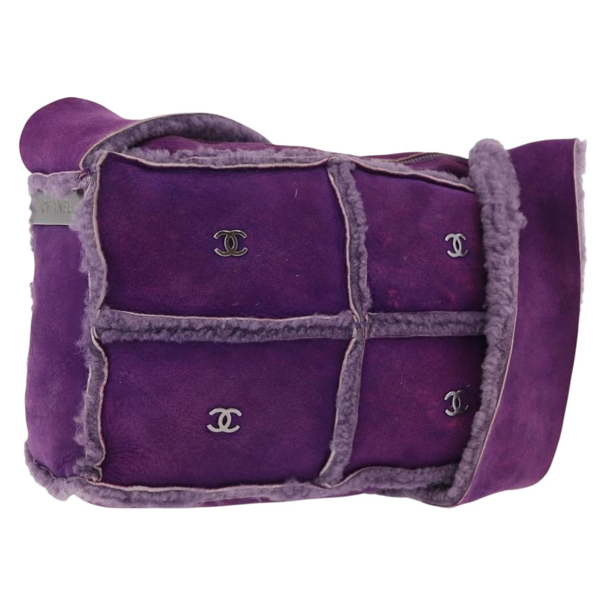 CHANEL Choco Bar Shoulder Bag Mouton Purple Silver CC Auth yk20610A
