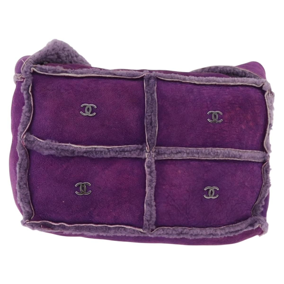 CHANEL Choco Bar Shoulder Bag Mouton Purple Silver CC Auth yk20610A