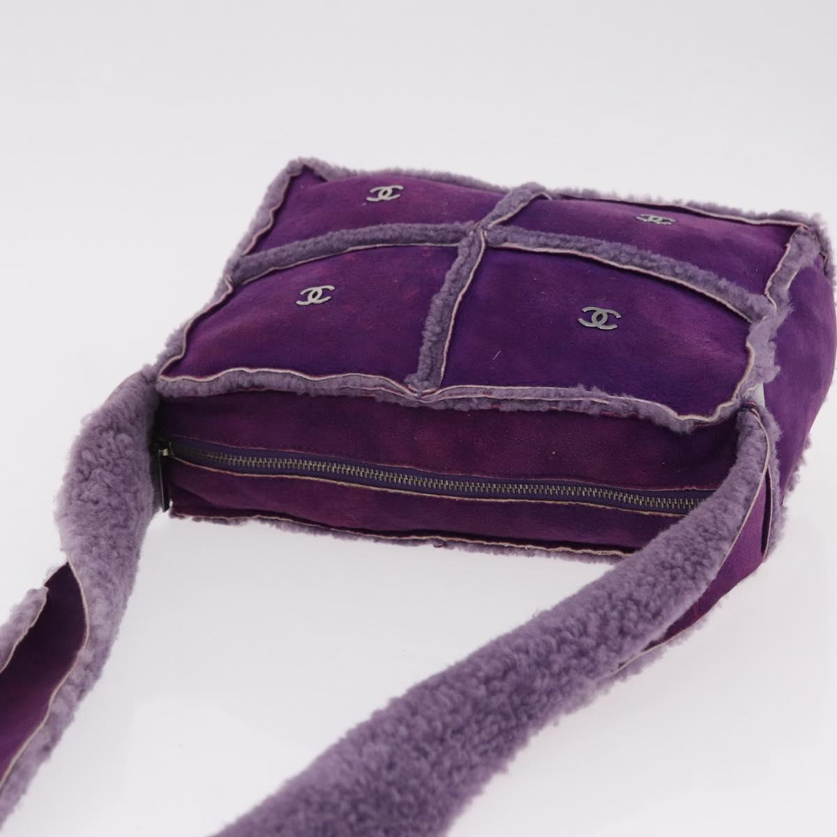 CHANEL Choco Bar Shoulder Bag Mouton Purple Silver CC Auth yk20610A