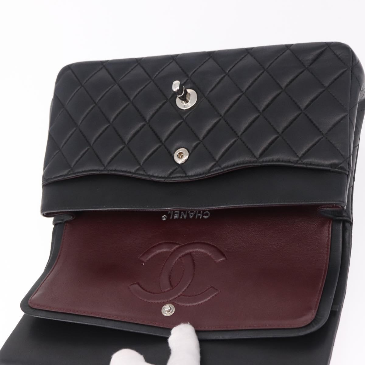 CHANEL Chain Matelasse 25 Shoulder Bag Lamb Skin Black Silver CC Auth yk20611SM