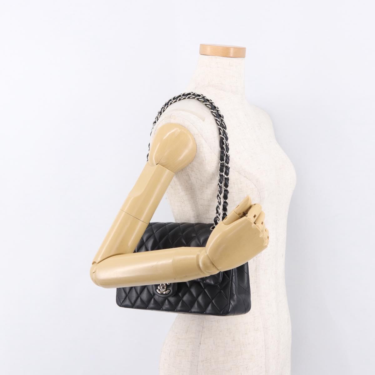 CHANEL Chain Matelasse 25 Shoulder Bag Lamb Skin Black Silver CC Auth yk20611SM