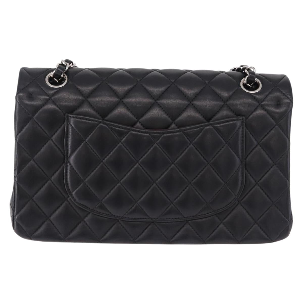 CHANEL Chain Matelasse 25 Shoulder Bag Lamb Skin Black Silver CC Auth yk20611SM