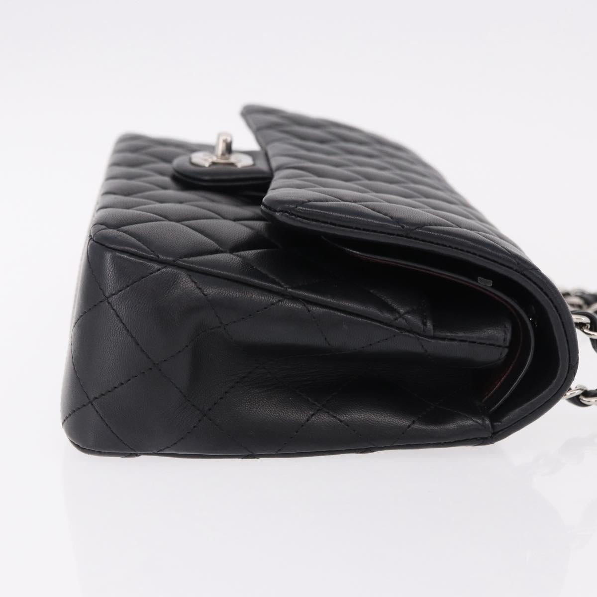 CHANEL Chain Matelasse 25 Shoulder Bag Lamb Skin Black Silver CC Auth yk20611SM