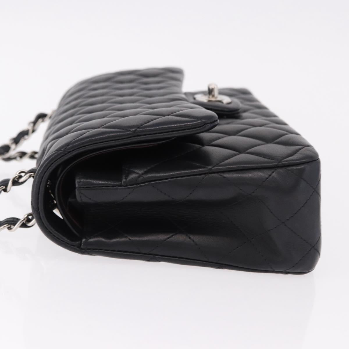 CHANEL Chain Matelasse 25 Shoulder Bag Lamb Skin Black Silver CC Auth yk20611SM