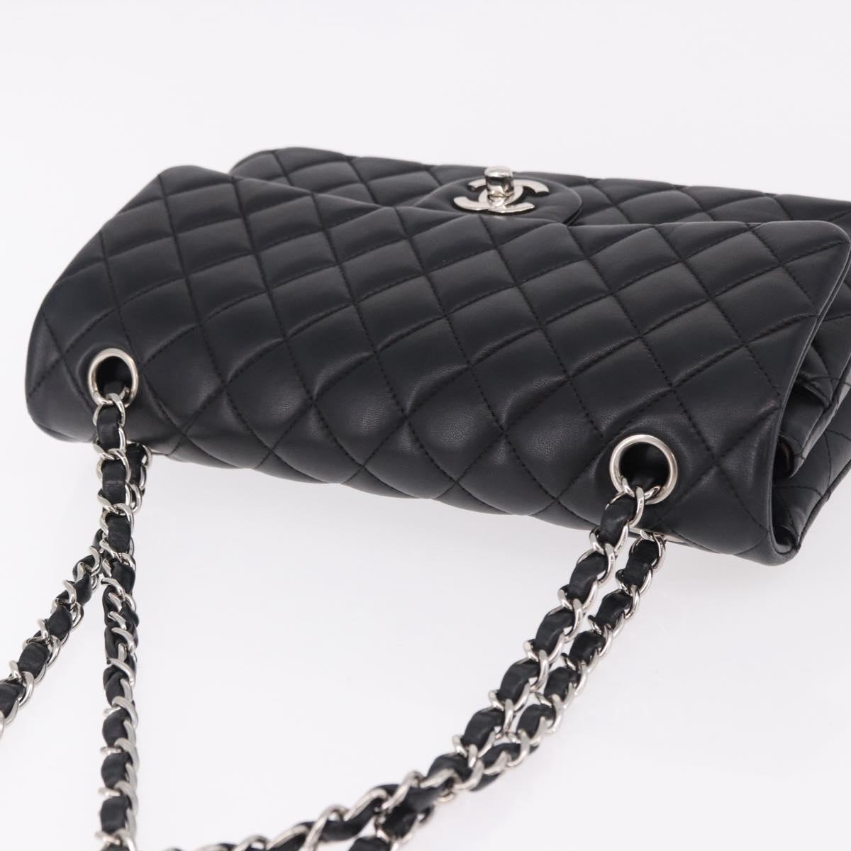 CHANEL Chain Matelasse 25 Shoulder Bag Lamb Skin Black Silver CC Auth yk20611SM