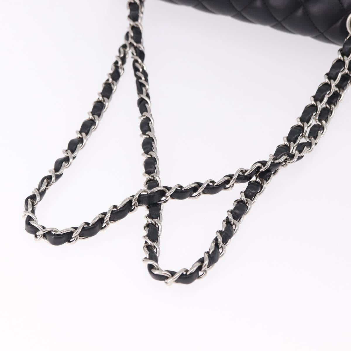 CHANEL Chain Matelasse 25 Shoulder Bag Lamb Skin Black Silver CC Auth yk20611SM