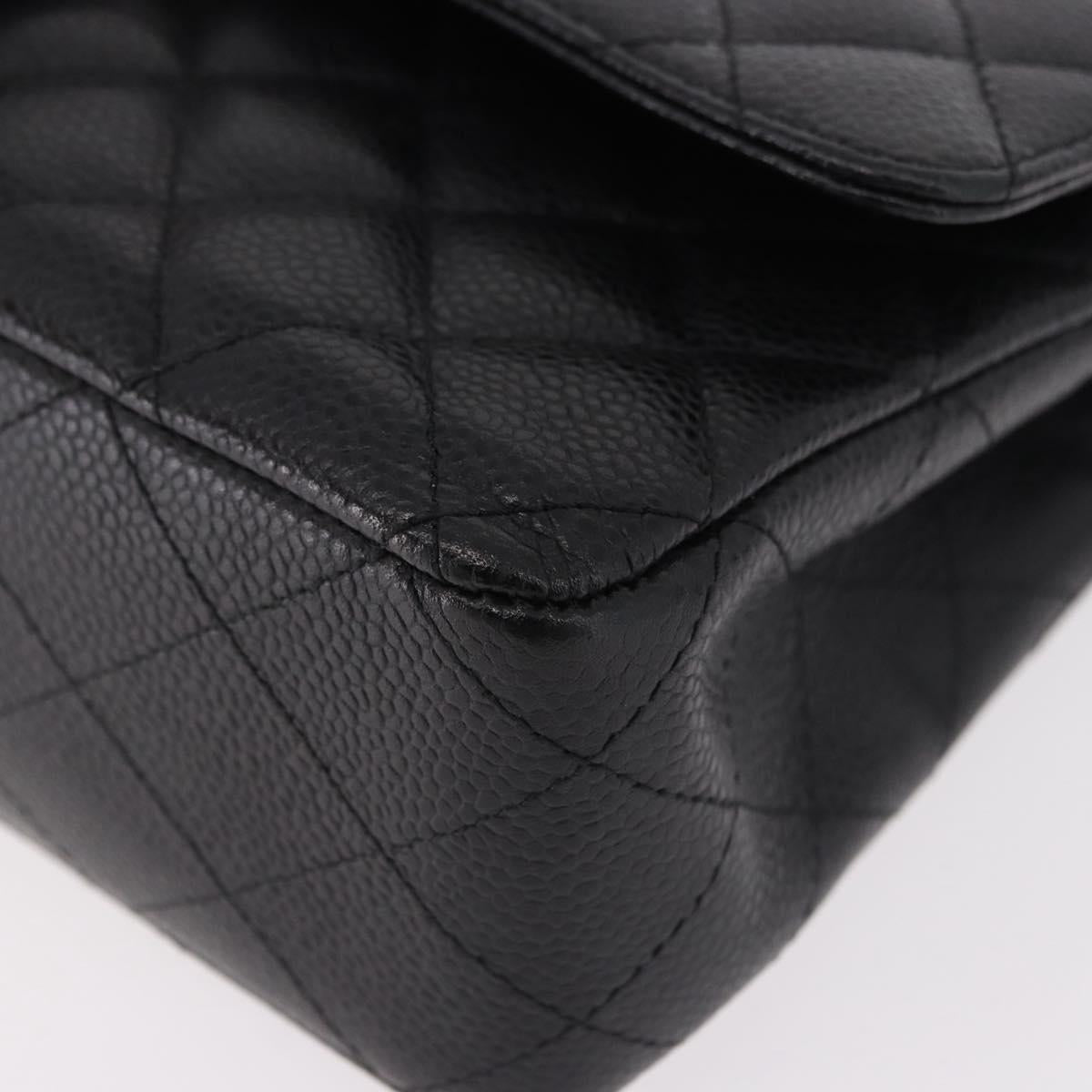 CHANEL Chain Matelasse 25 Bag Caviar Skin Black Silver CC Auth yk20612SM