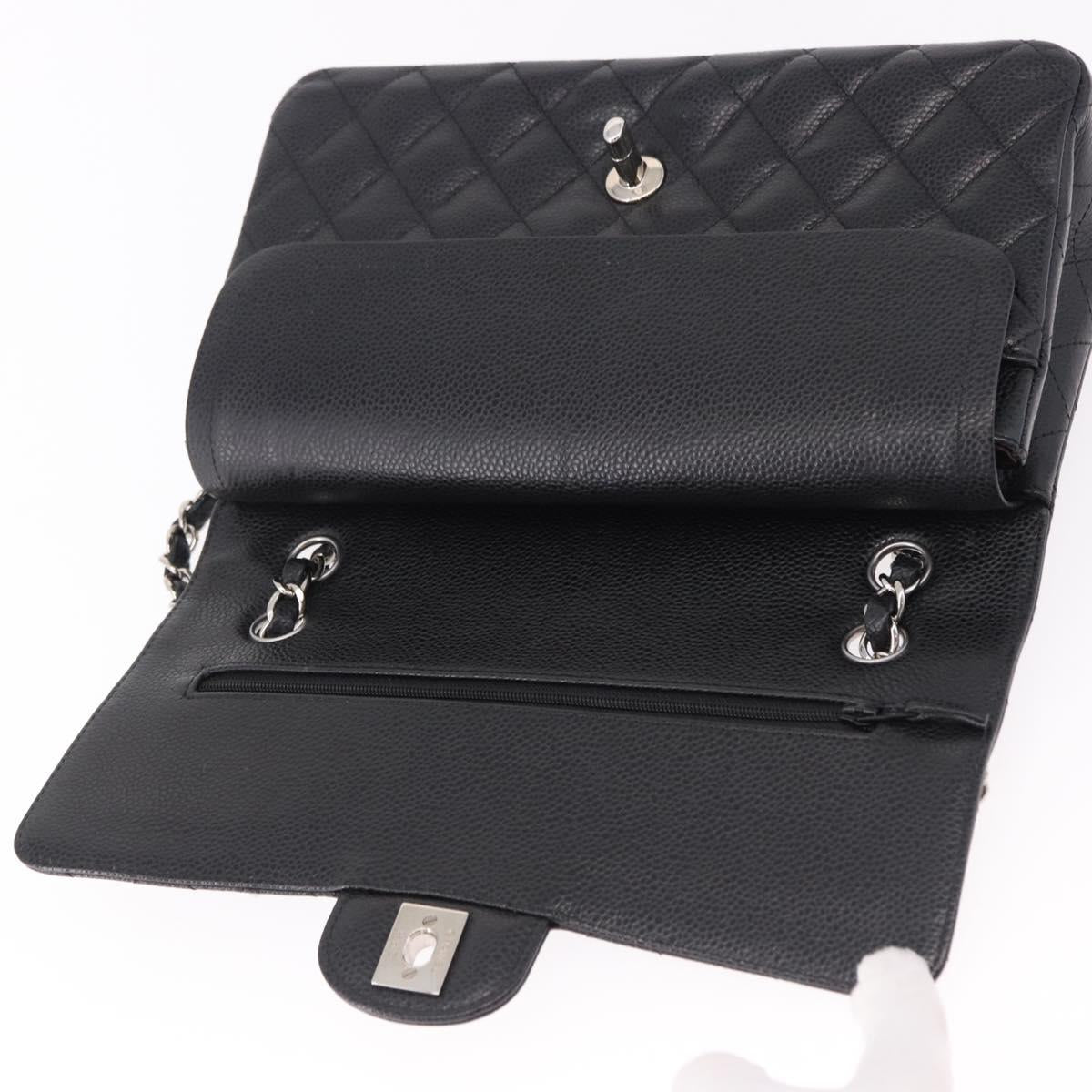 CHANEL Chain Matelasse 25 Bag Caviar Skin Black Silver CC Auth yk20612SM