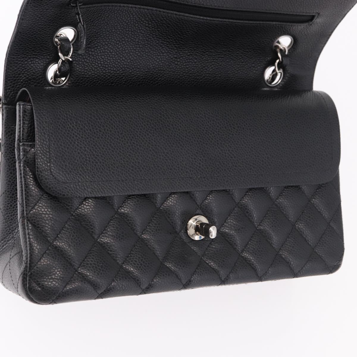 CHANEL Chain Matelasse 25 Bag Caviar Skin Black Silver CC Auth yk20612SM