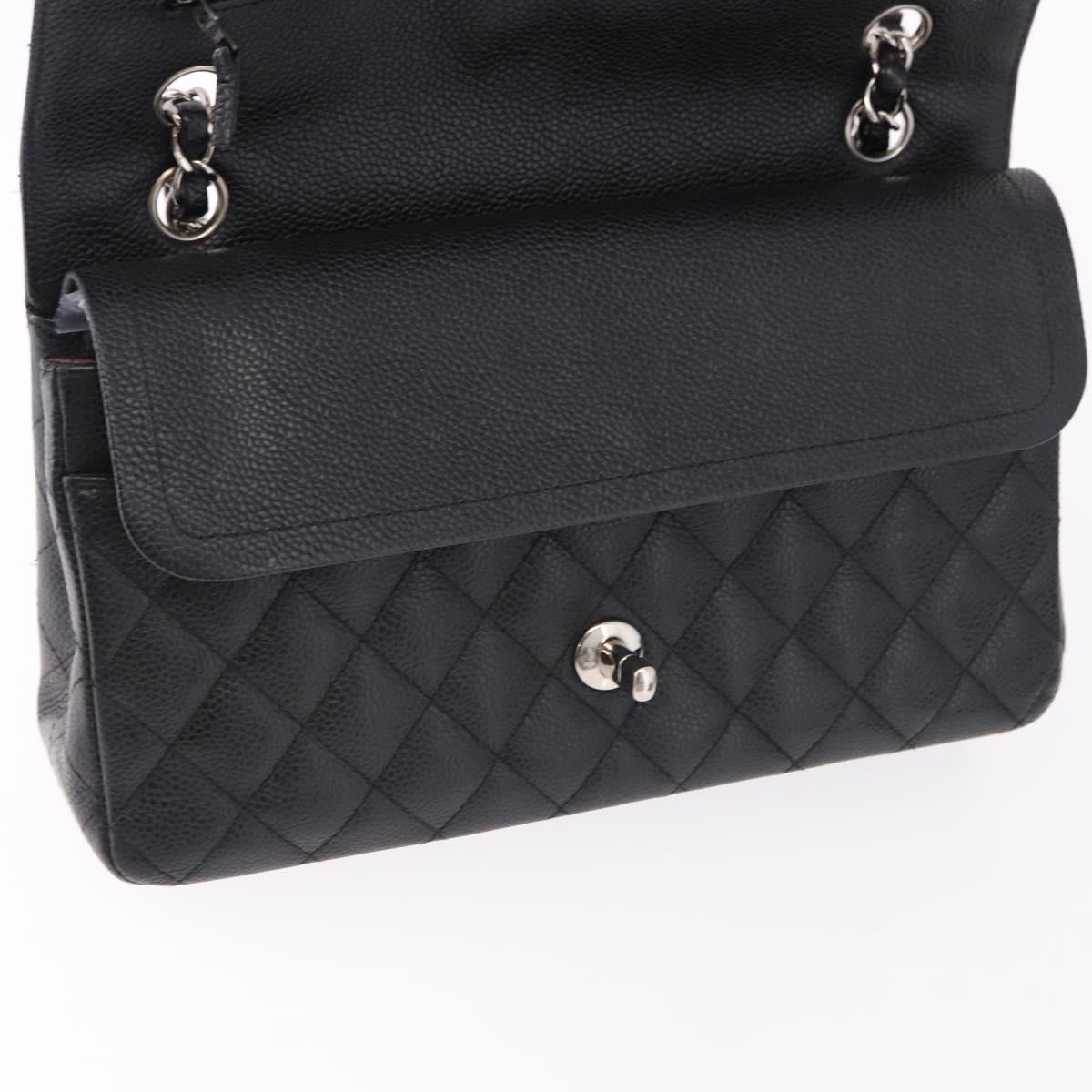 CHANEL Chain Matelasse 25 Bag Caviar Skin Black Silver CC Auth yk20613SM
