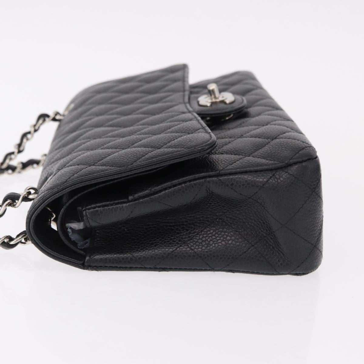CHANEL Chain Matelasse 25 Bag Caviar Skin Black Silver CC Auth yk20613SM