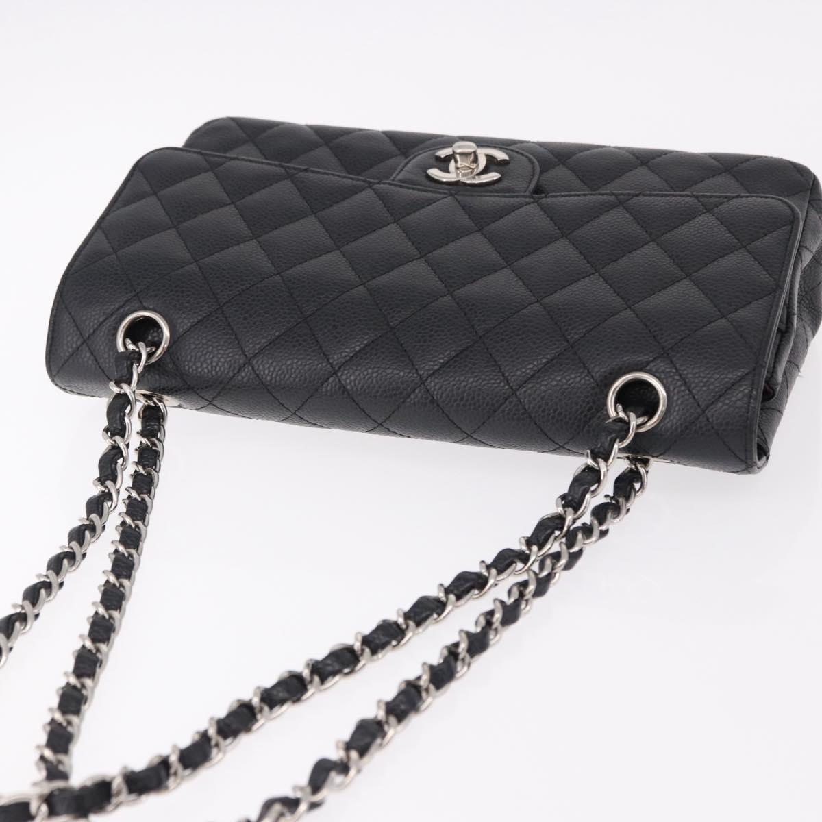 CHANEL Chain Matelasse 25 Bag Caviar Skin Black Silver CC Auth yk20613SM