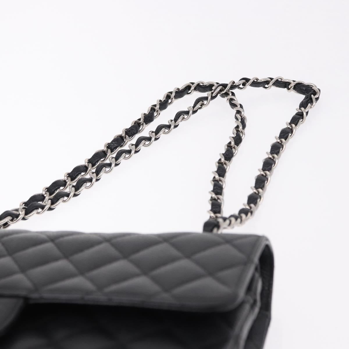 CHANEL Chain Matelasse 25 Bag Caviar Skin Black Silver CC Auth yk20613SM