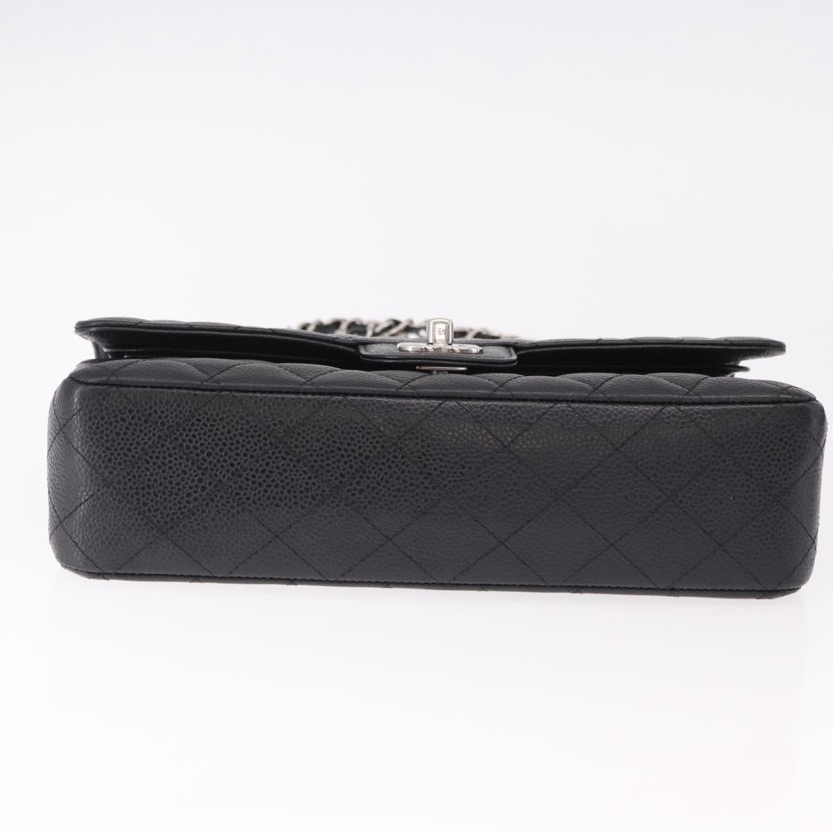 CHANEL Chain Matelasse 25 Bag Caviar Skin Black Silver CC Auth yk20613SM